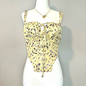 SHEIN Yellow Floral Corset Top Women’s Size S Sleeveless Cottagecore NWOT